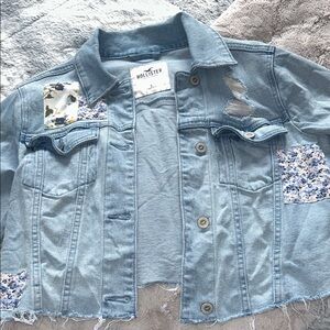 Hollister Blue Denim Jacket with Floral Accents